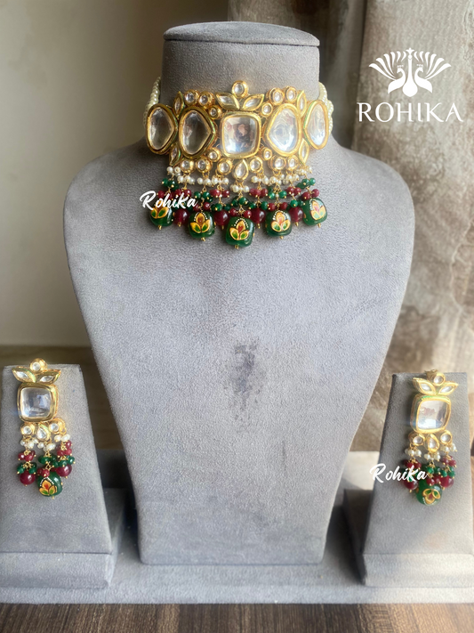 Lavanya kundan choker set - Dark Green