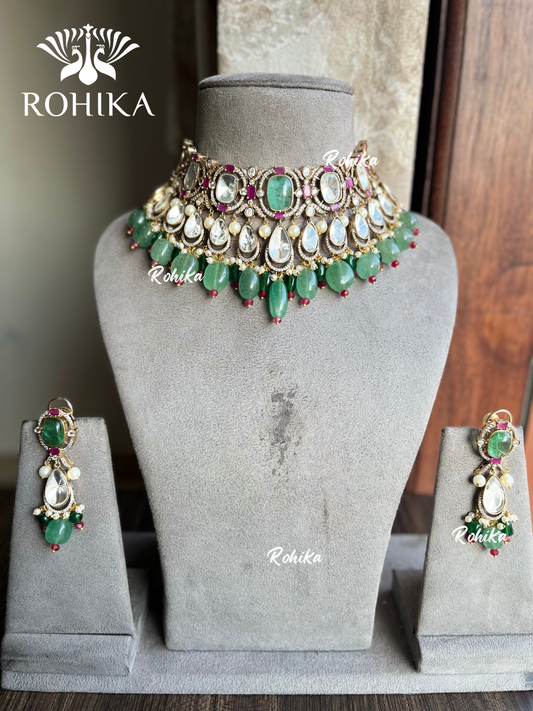 Sara polki kundan choker set - Mint green