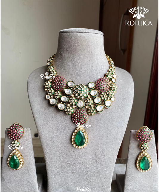 Mahika kundan necklace set - Green