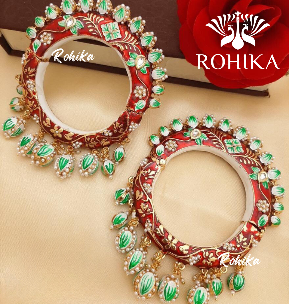 Menaka meenakari bangles - Red and green