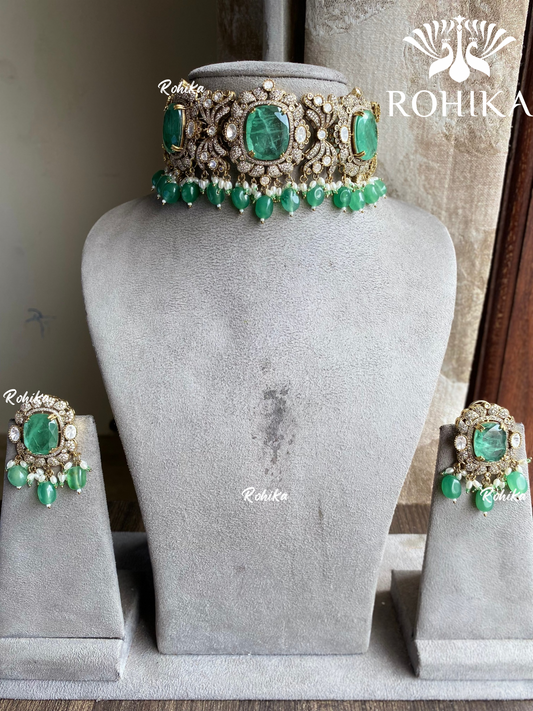 Gahana victorian choker set -  Mint Green