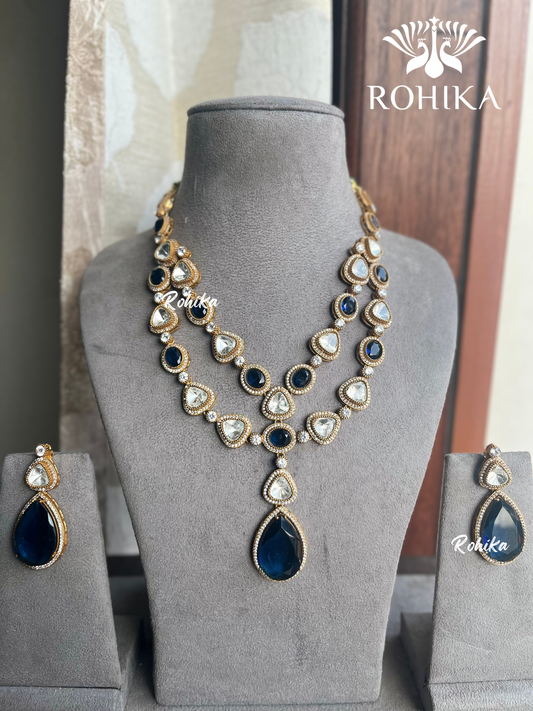 Kala double layer necklace set - Navy blue