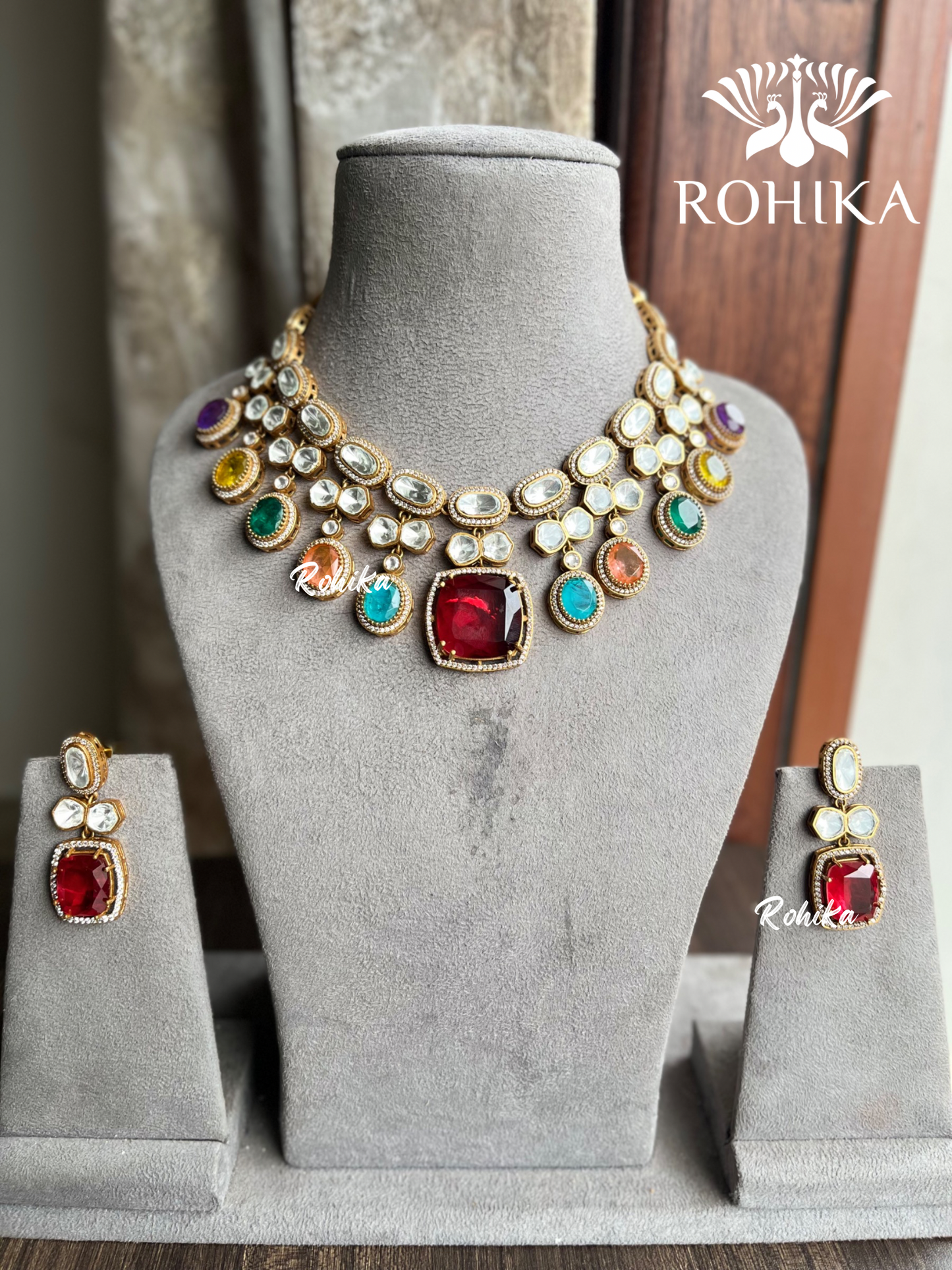 Saras doublet kundan necklace set - Multi colour