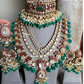 Anmol bikaneri polki kundan bridal combo set - Green and Pink