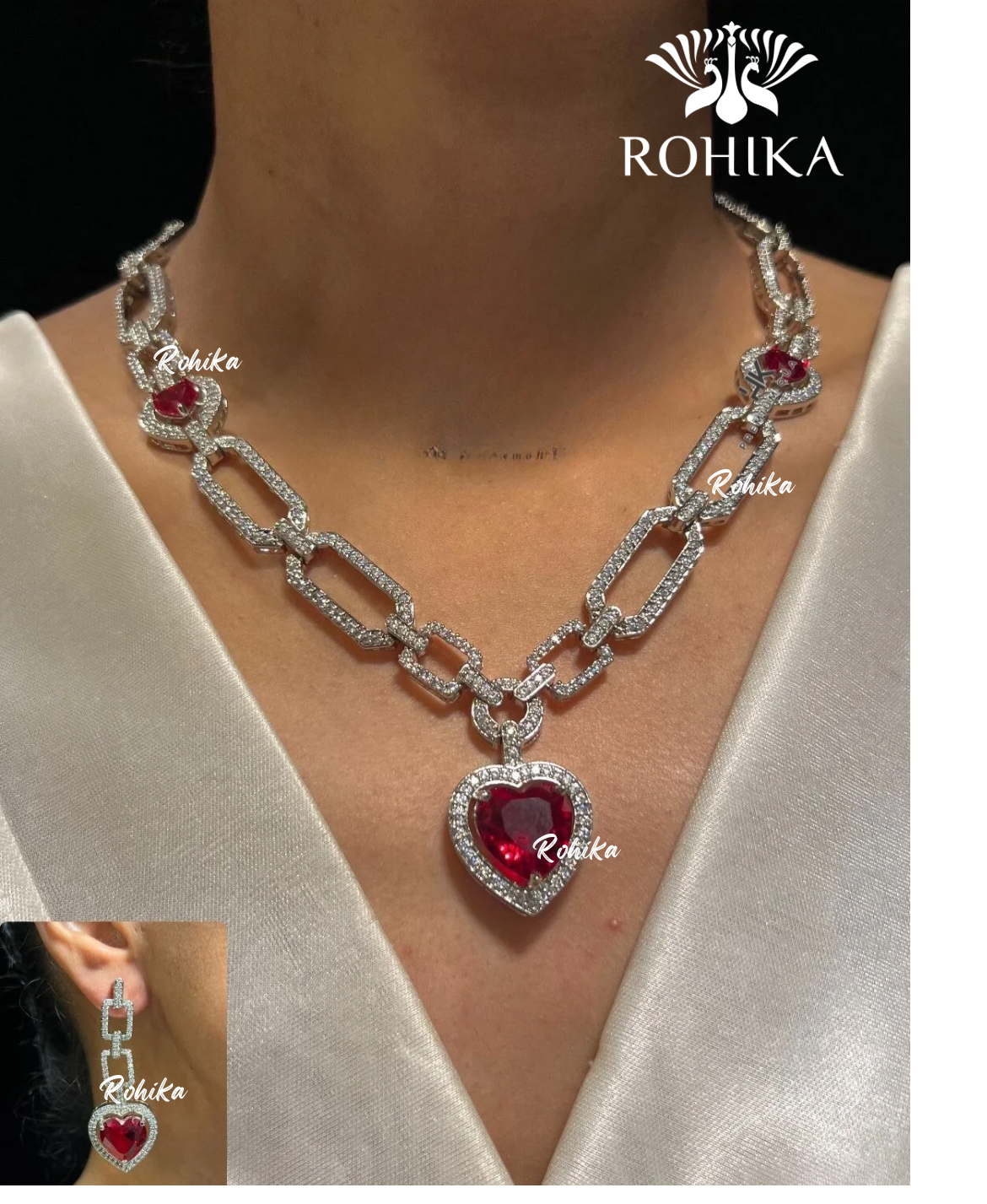 Rosi american diamond necklace set - Red