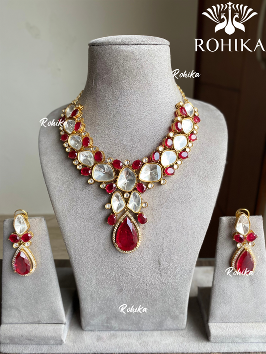 Suhasi polki kundan necklace set - Red