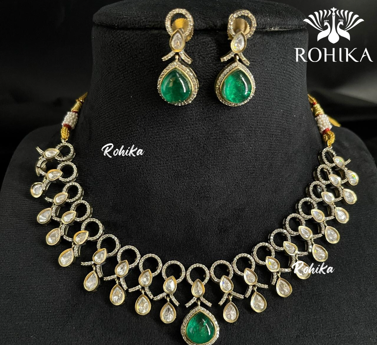 Siya polki kundan necklace set - Dark green