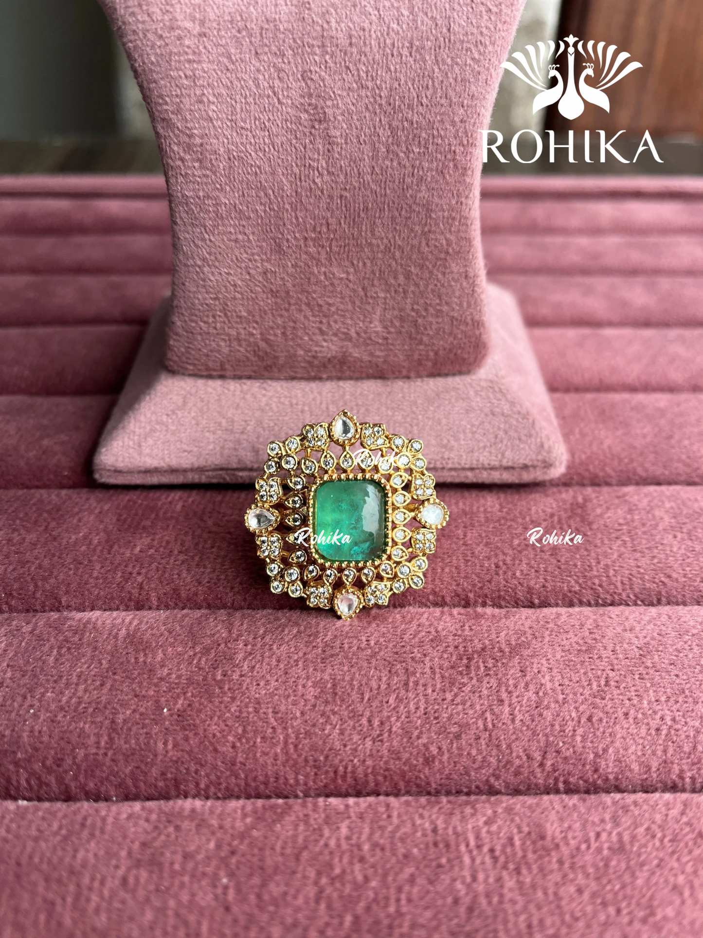 Angana polki kundan ring (SG-129) - Mint green