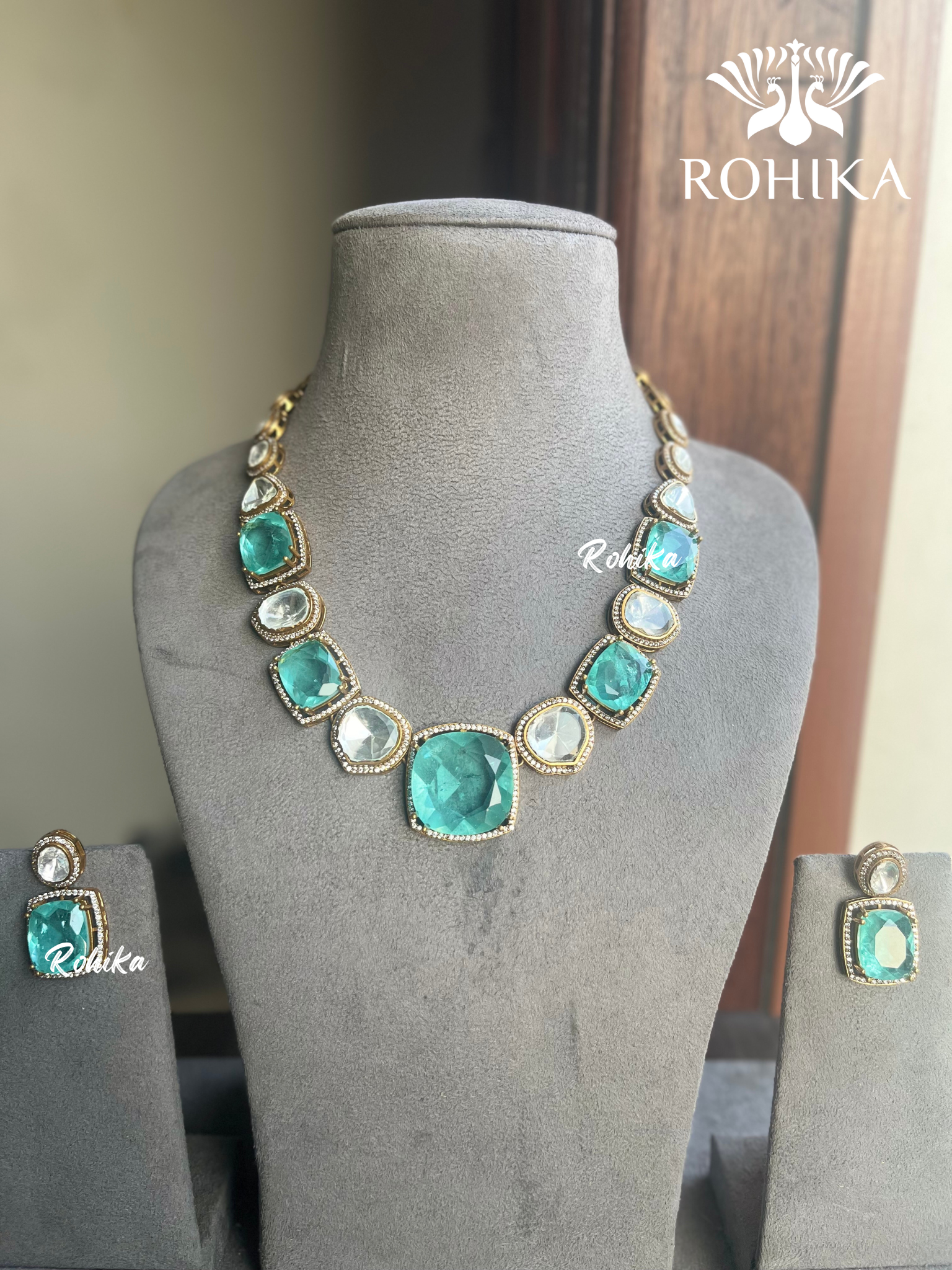 Soha double layer necklace set - Mint Green