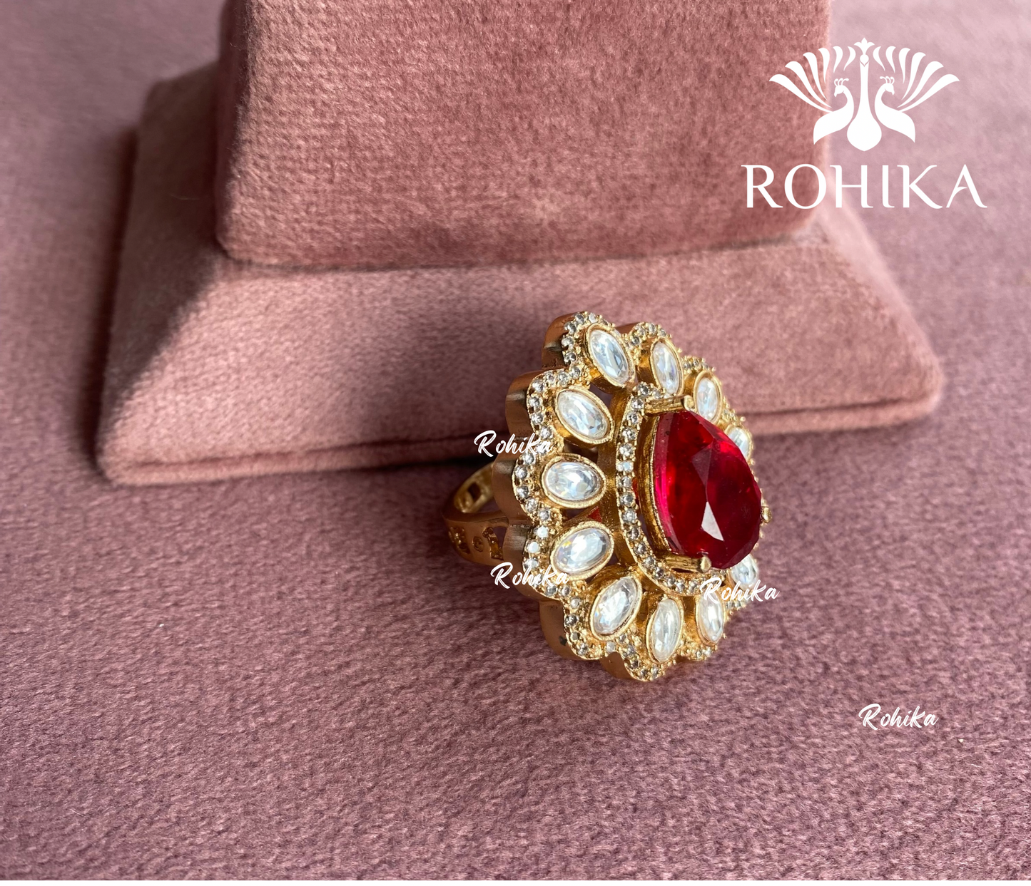 Angana polki kundan ring  (SG-049) - Red