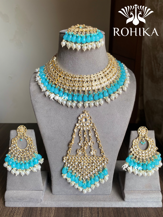 Shabana dabi Kundan semi-bridal necklace set - Blue