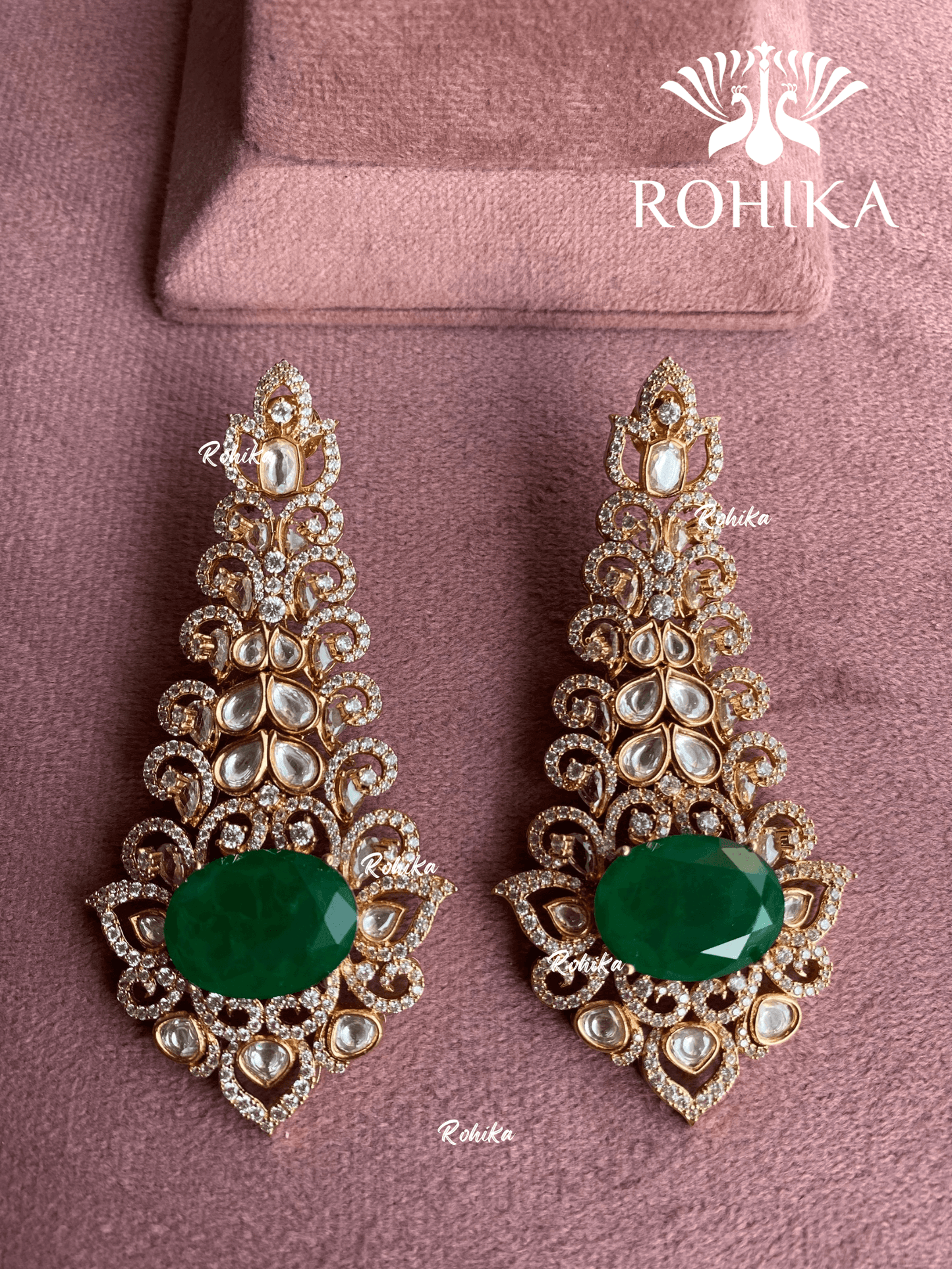 Chandrika polki kundan earrings - Green - Rohika Store