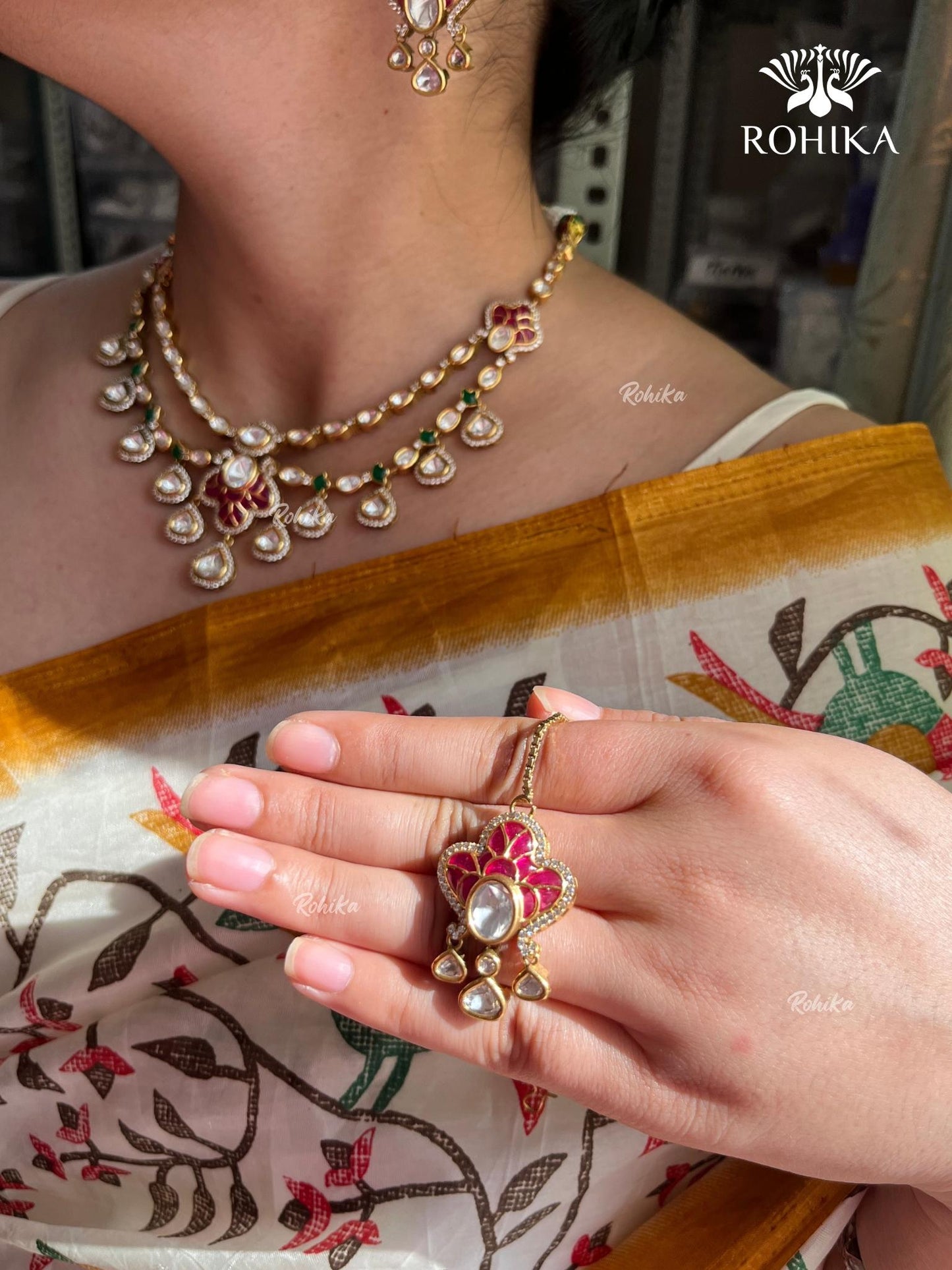Ura Moisanite Necklace set -Ruby Red