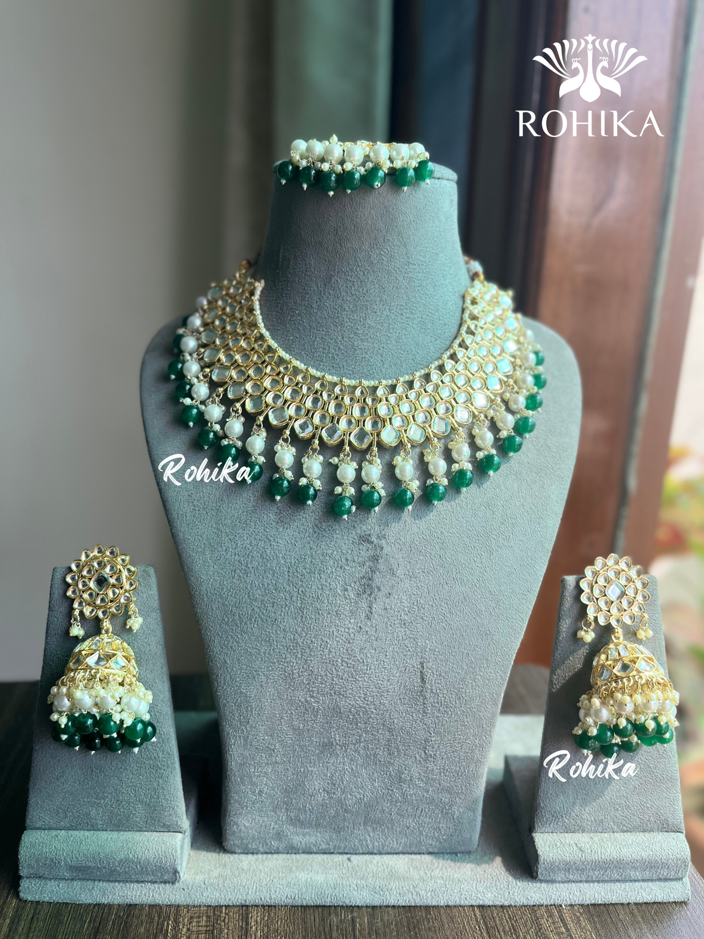 Payal dabi Kundan necklace set - Green