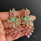 Akruti American Diamond  Earrings - Mint Green And Pink