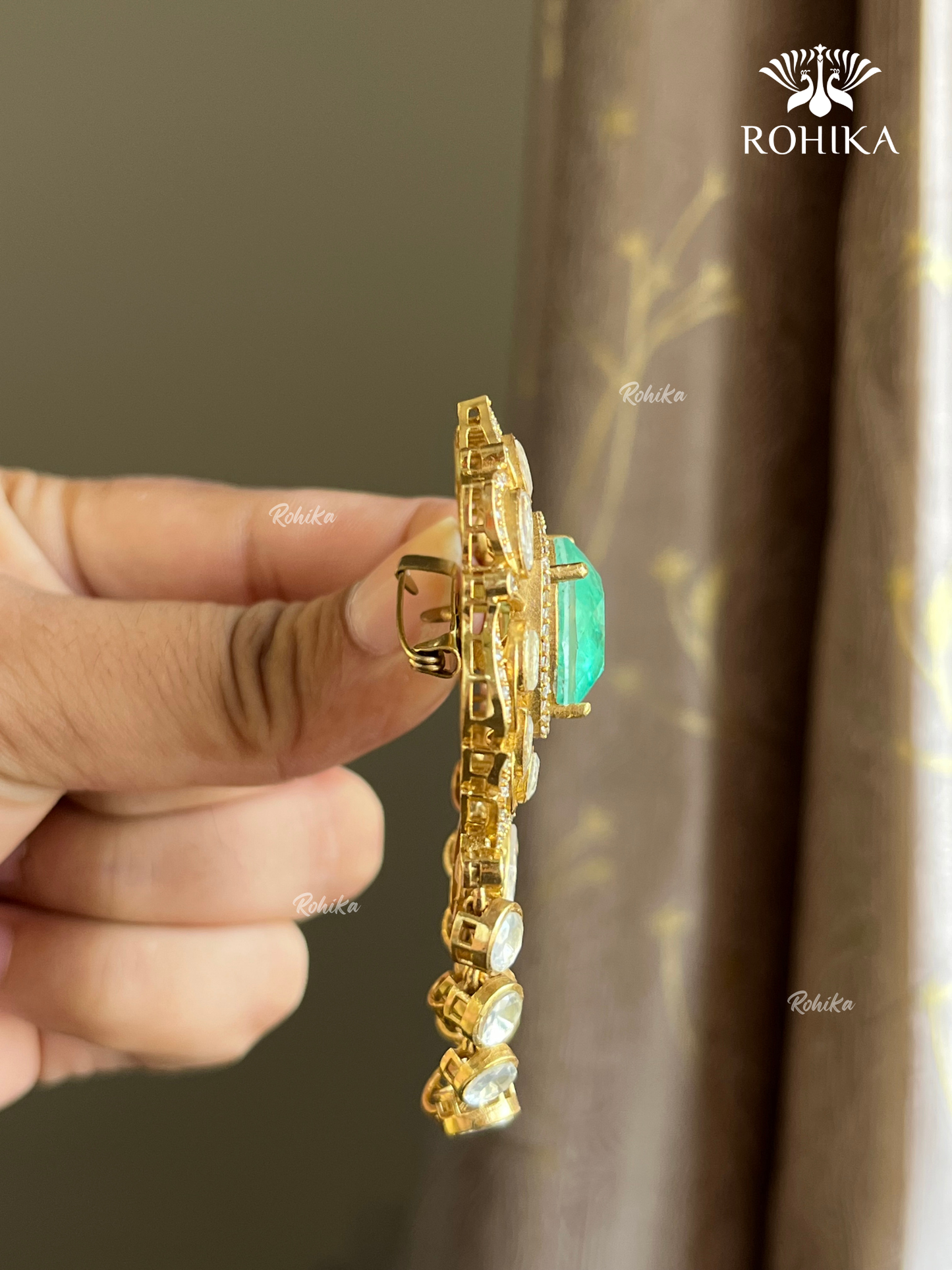 Moisanite kundan Brooch (BR-001) - Mint Green