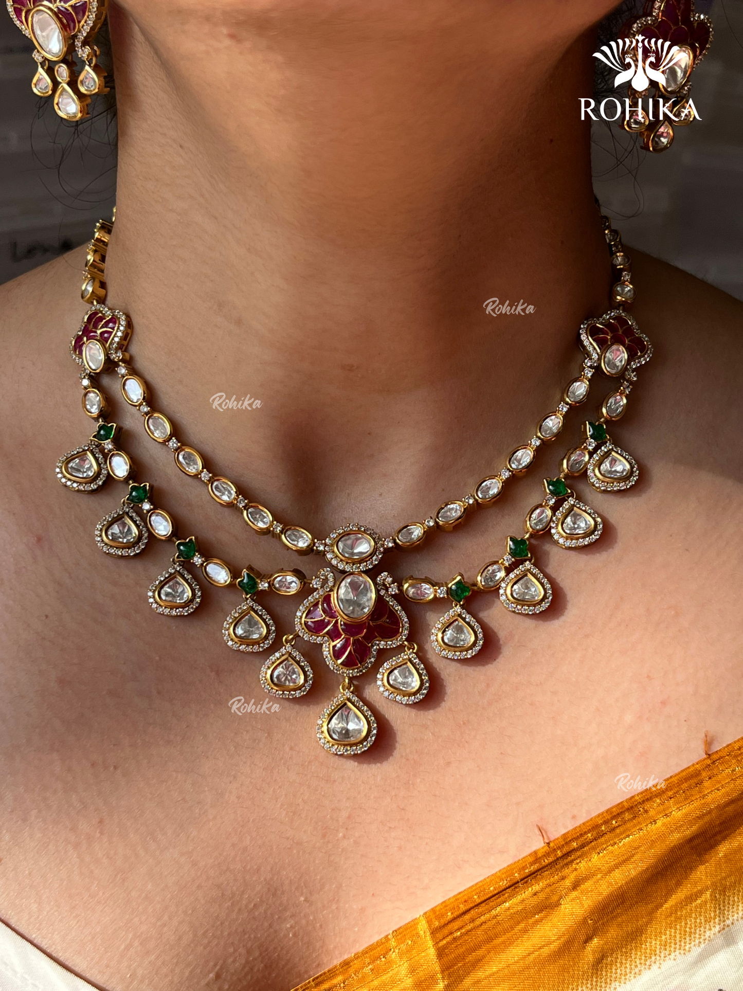 Ura Moisanite Necklace set -Ruby Red
