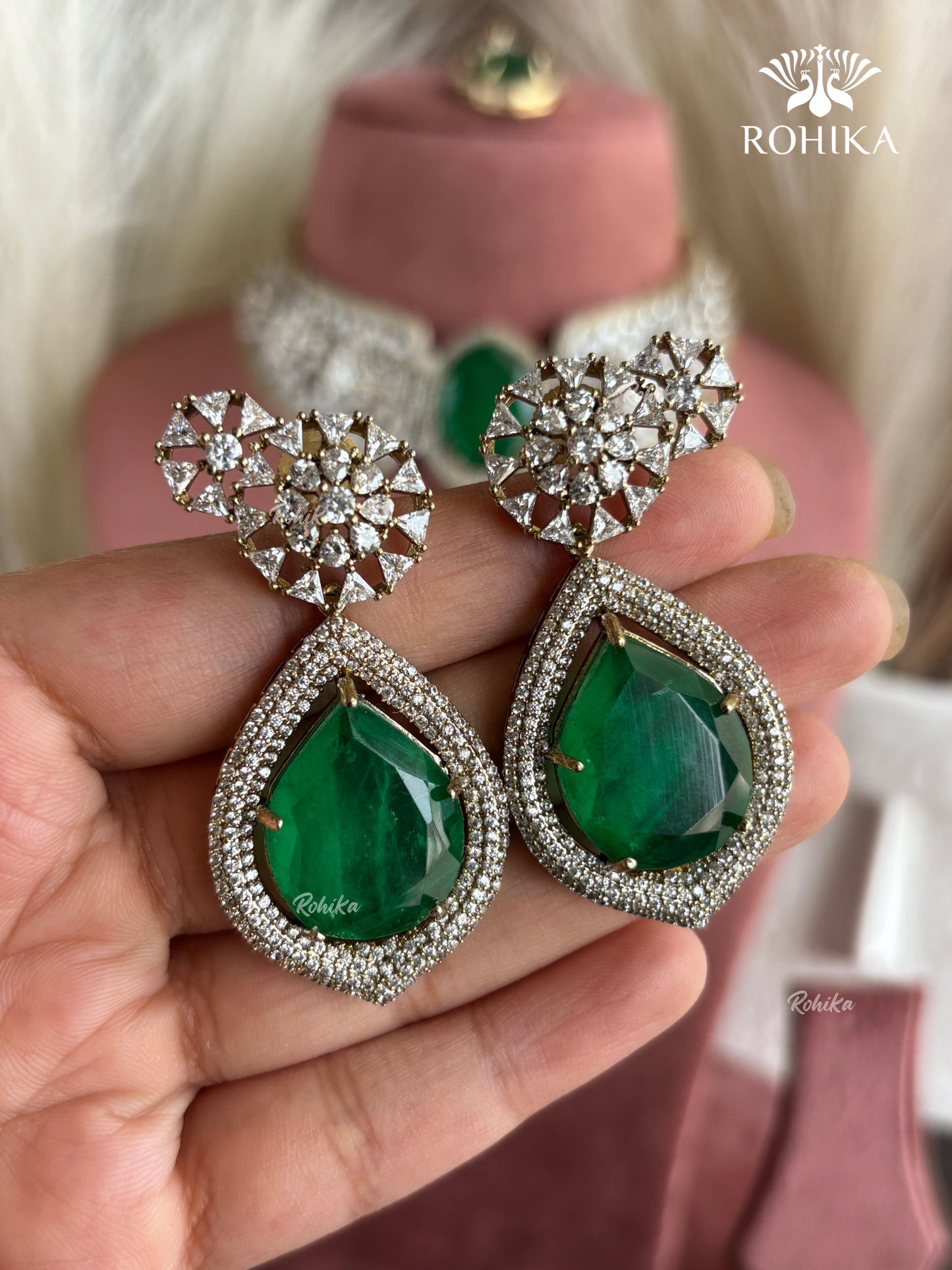 Jessia AD Doublet Layered Combo Necklace Set - Green