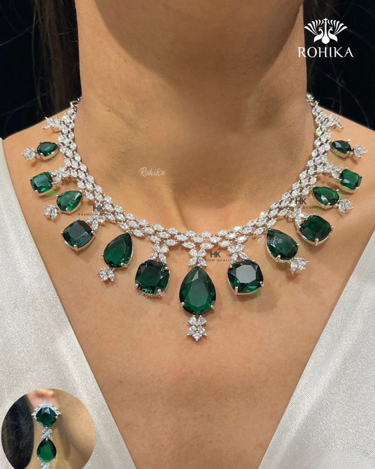 Hazel American Diamond Necklace - Green