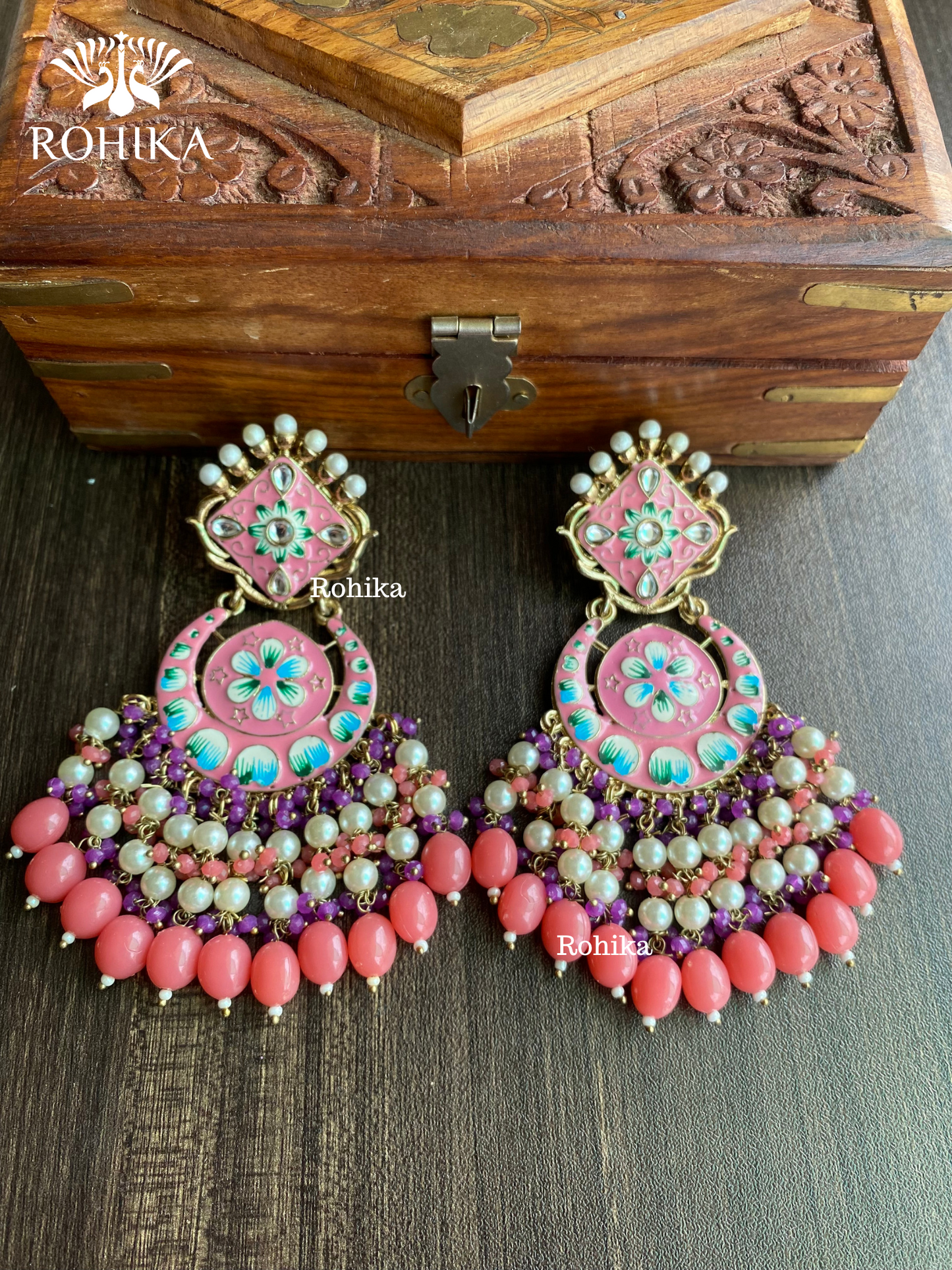 Rashmi meenakari earrings - Light Pink