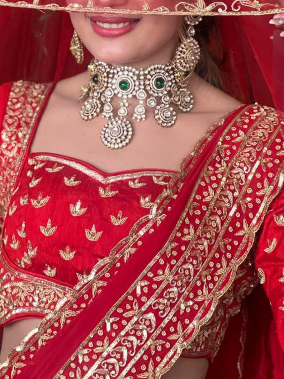 Hamsini polki kundan necklace set - Dark green