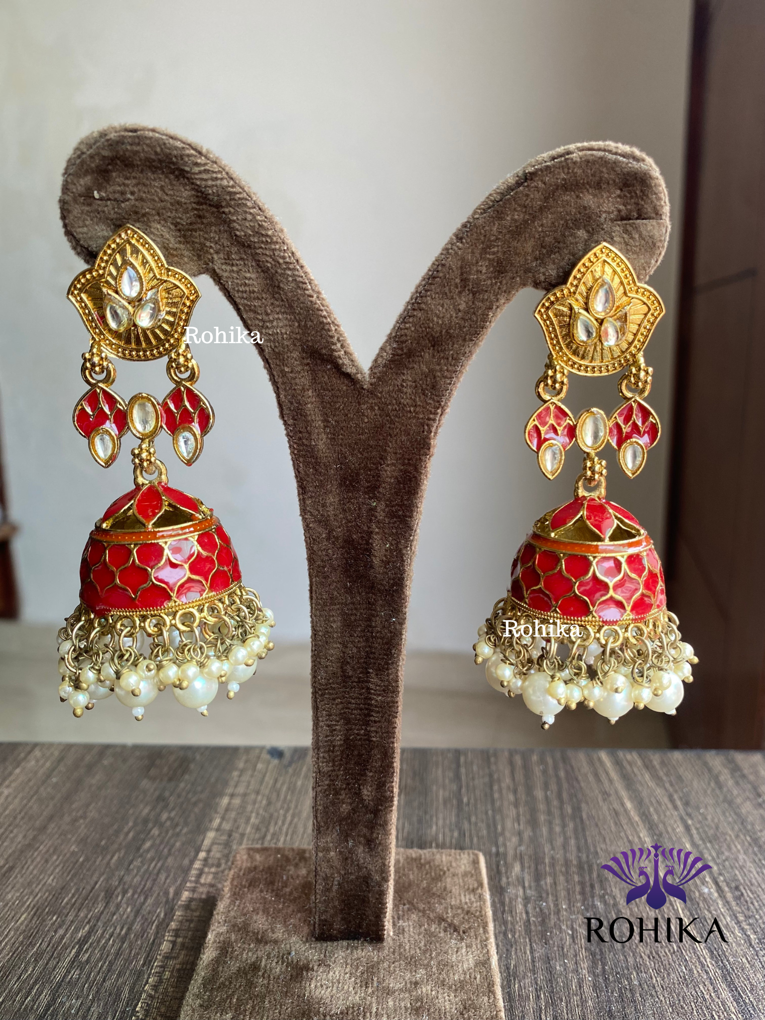 Blossom meenakari jhumka - Red