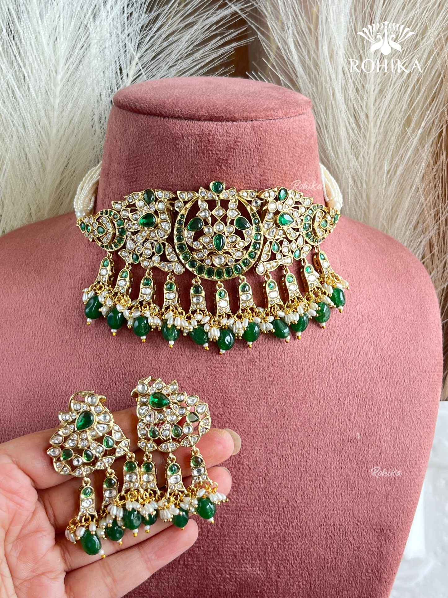 Archana Kundan Jadau Choker Set - Green