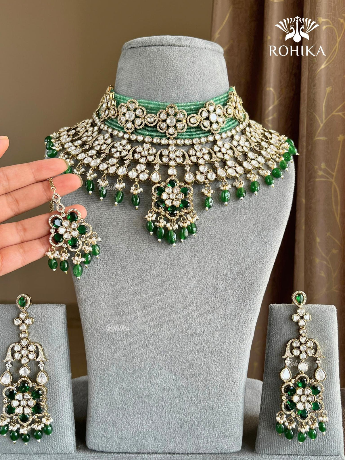 Nivaan Polki Kundan Bridal Choker Set - Green