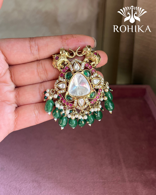 Polki Kundan Brooch (BR-006) - Green