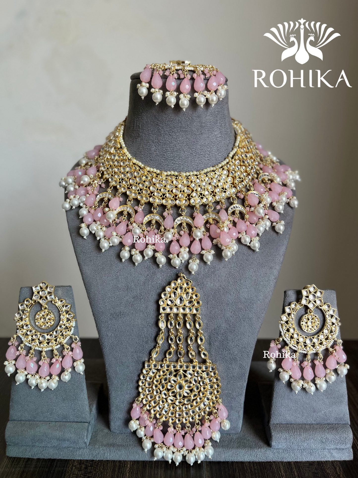 Shaheen Dabi Kundan bridal necklace set - Light Pink