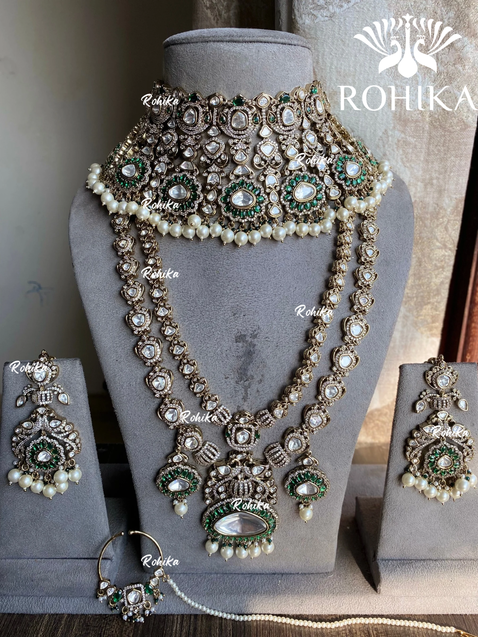 Rajsi moisanite bridal combo set - Dark Green