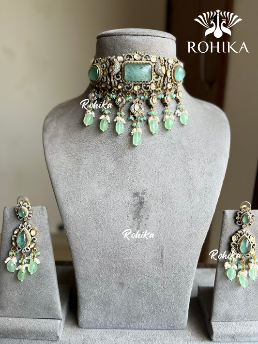 Radha doublet victorian choker set - Mint green