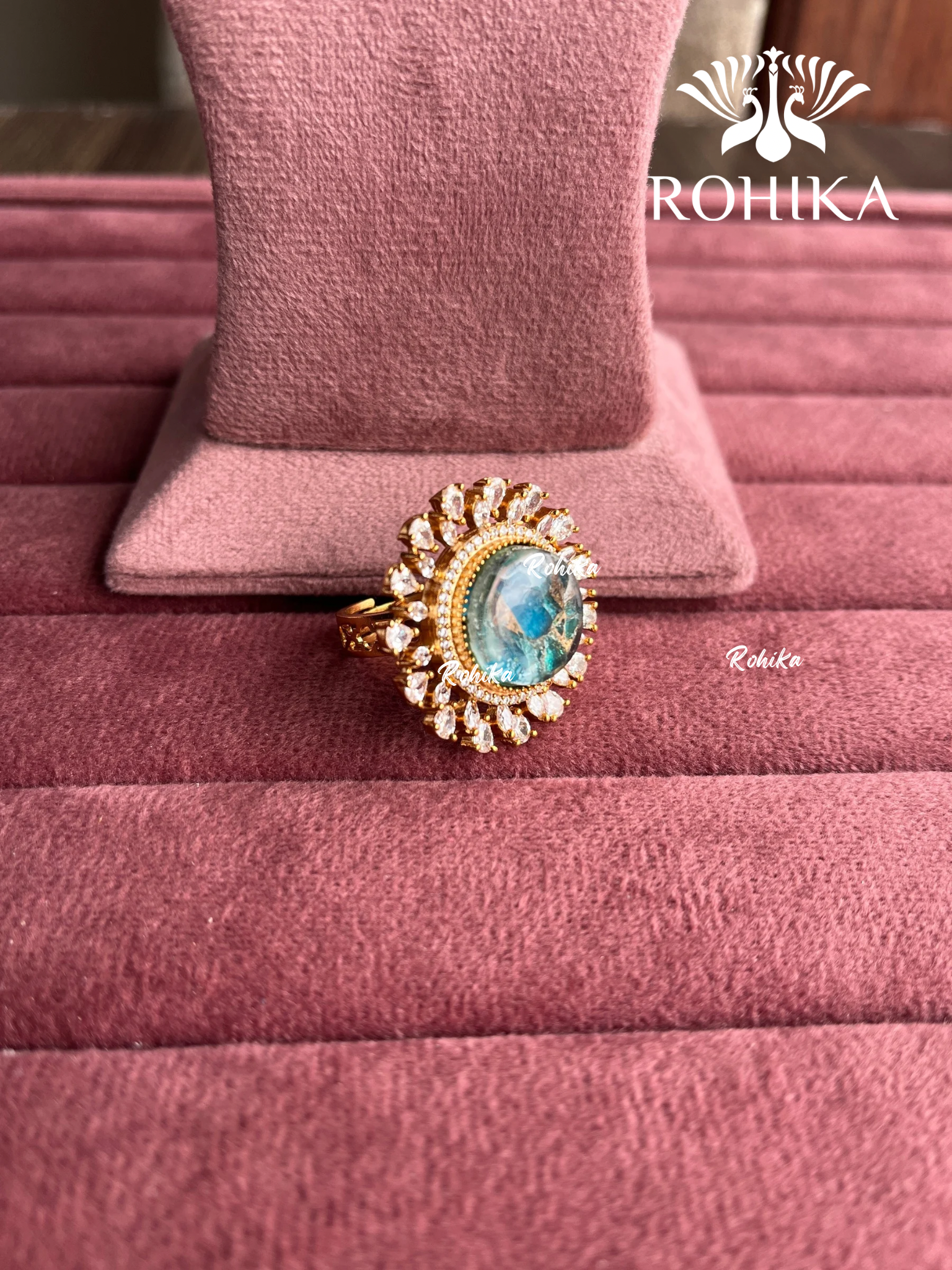 Angana polki kundan ring (SG-131) - Sky blue