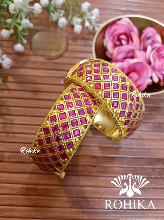 Pachhi kundan bangles - Pink  (pkb007-P)