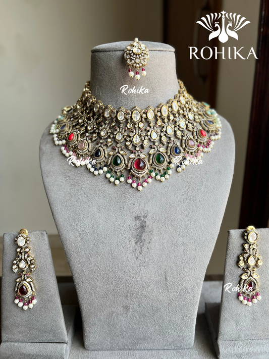 Barkha polki kundan necklace set - Muti colour