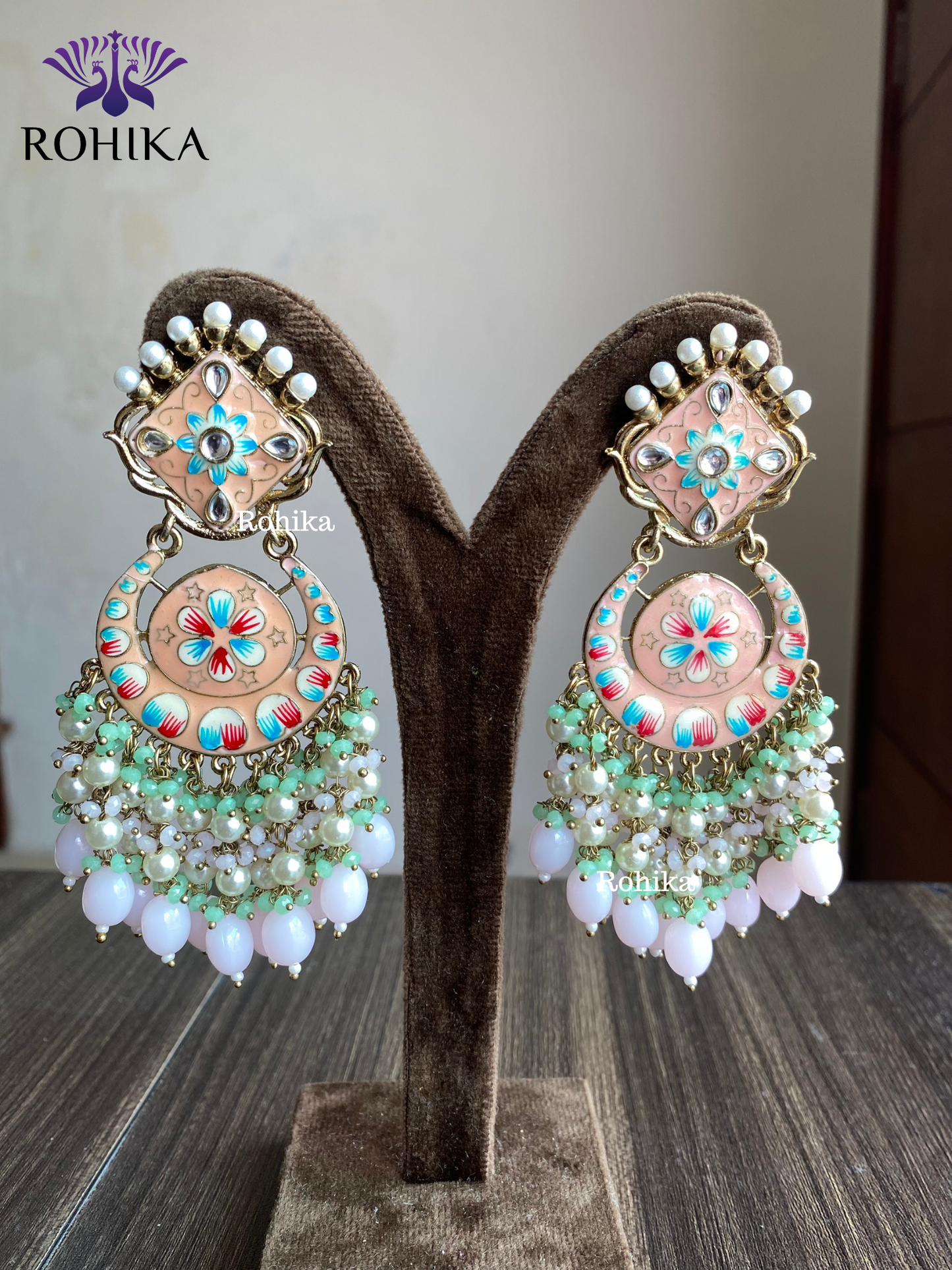 Rashmi meenakari earrings - Baby Pink