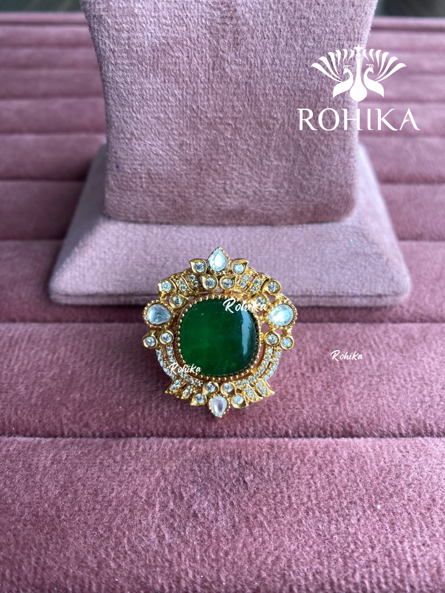 Angana polki kundan ring (SG-128) - Dark green