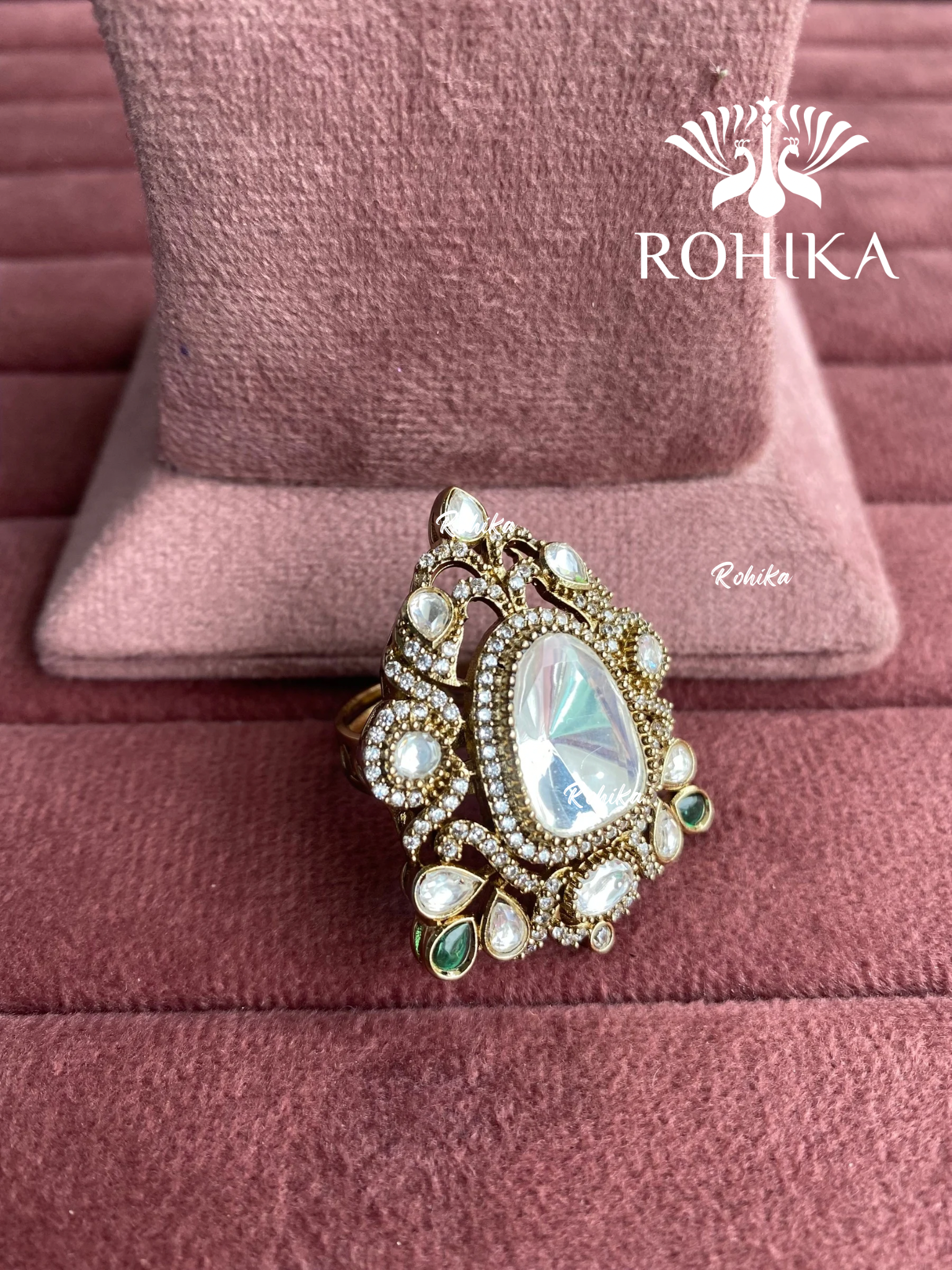 Angana polki kundan ring (SG-118) - White & green