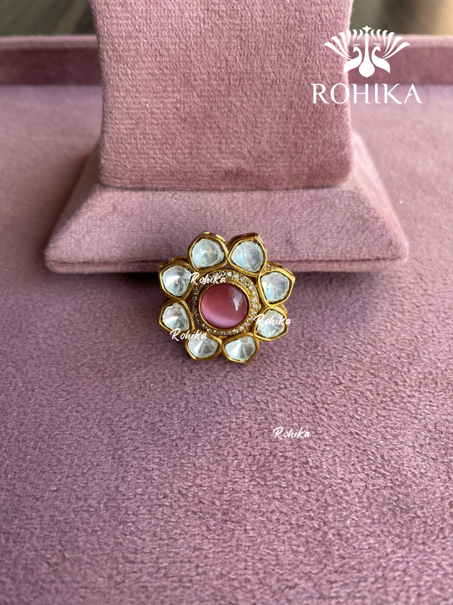 Angana polki kundan ring  (SG-012) - Pink