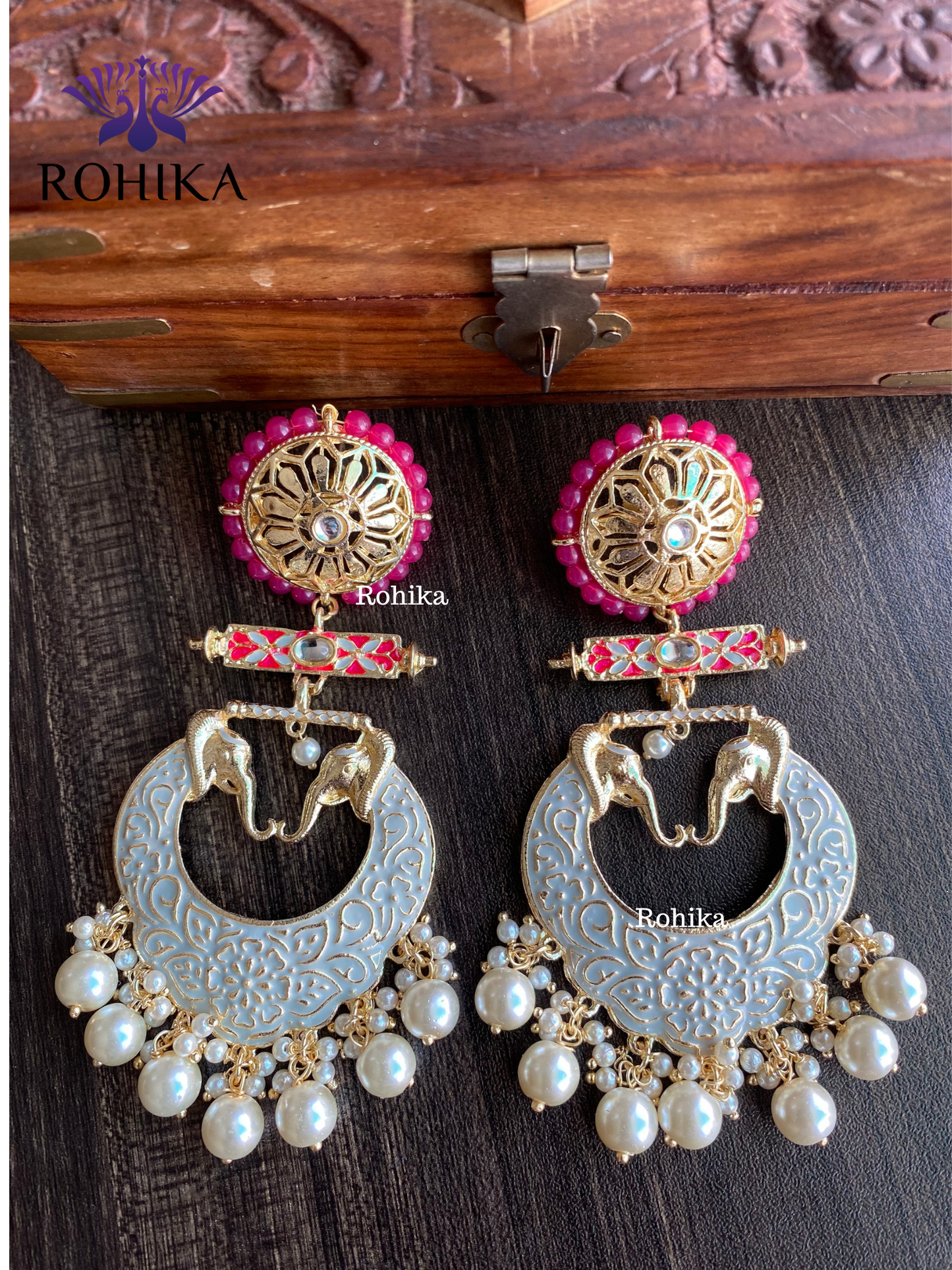 Gaja meenakari earrings - Grey