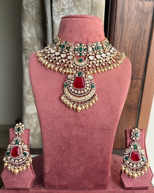 Veda moisanite Bridal choker set - Red