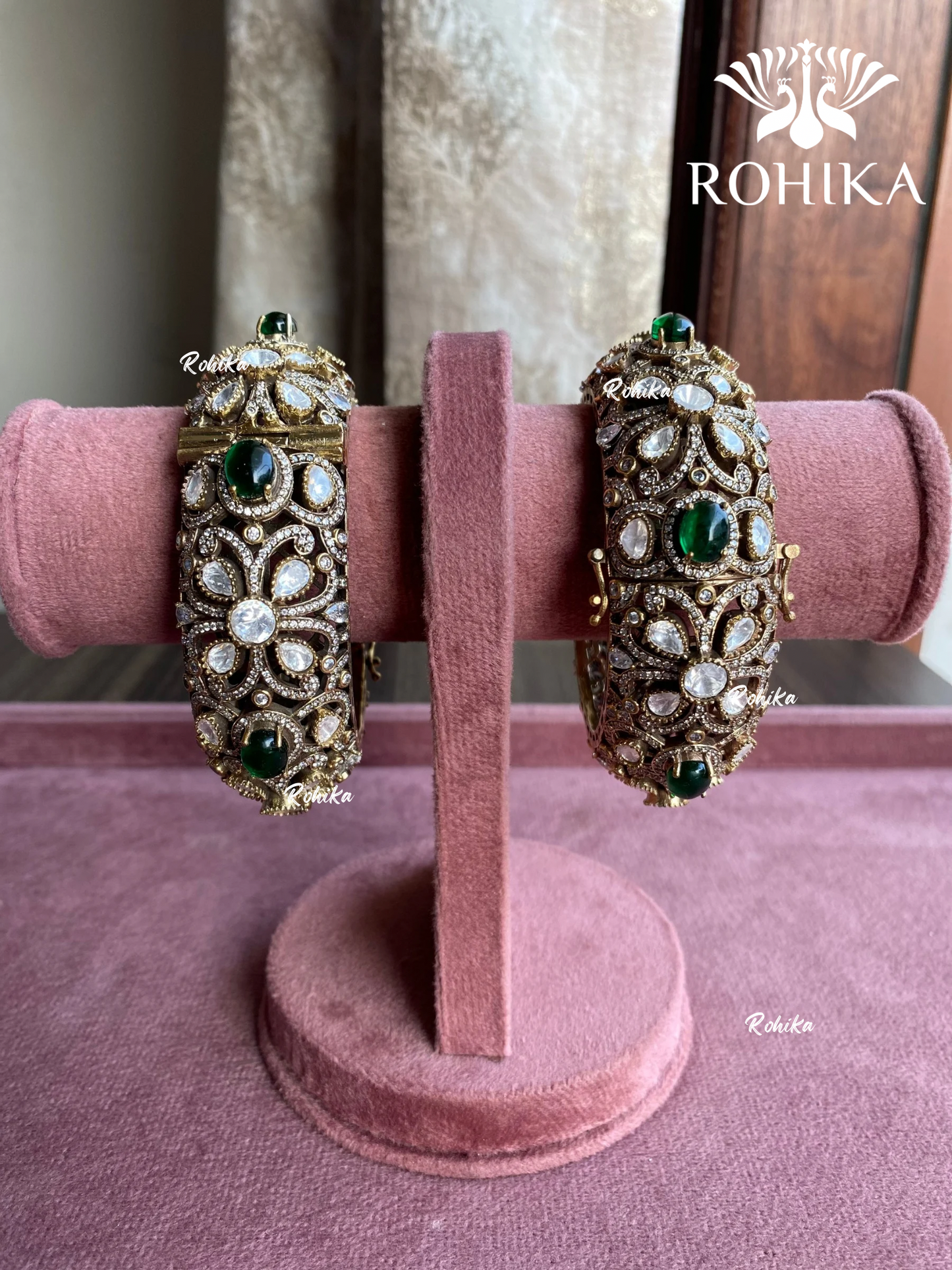 Mausami moisinite kundan kada/bangles - Green