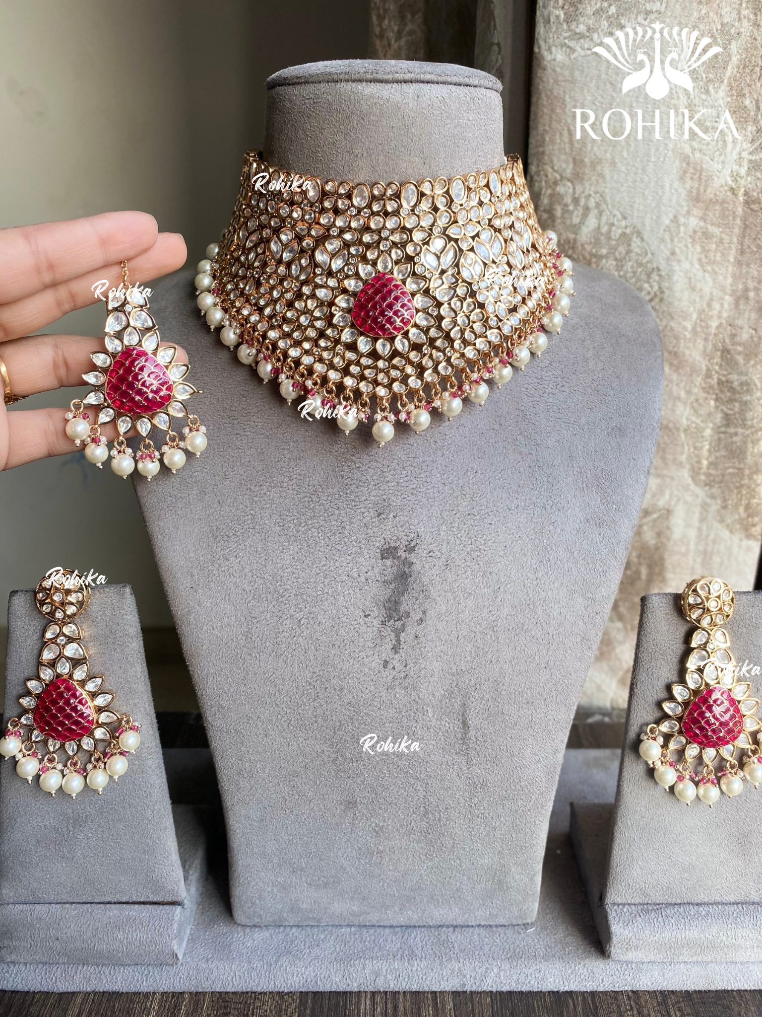 Saanvi moisanite choker set - Ruby Red