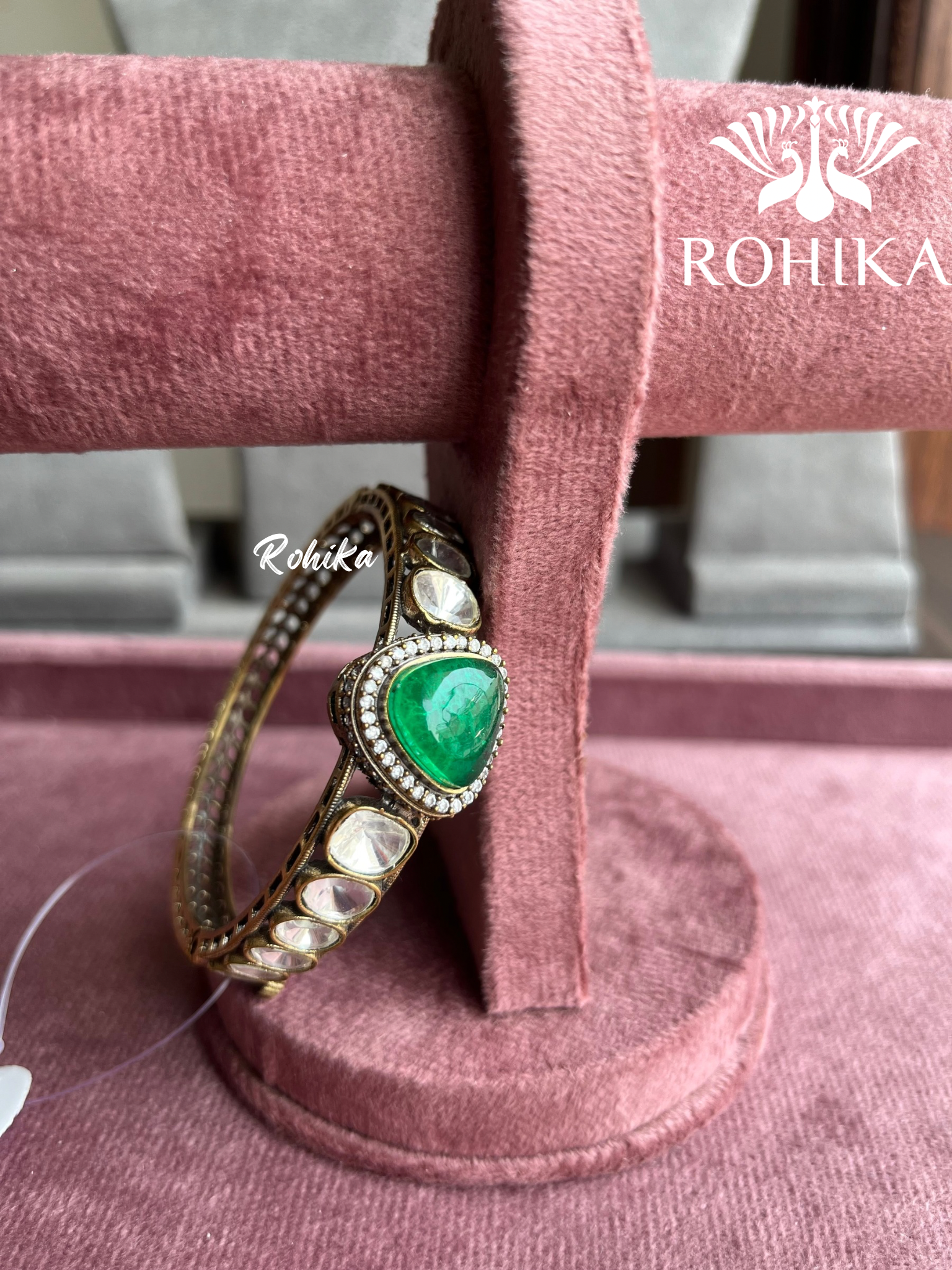 Lina polki kundan bracelet/kada -  Dark Green