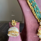 Kalyani Moissanite 22kt Gold Polish Temple Jewellery Set- Mint Green