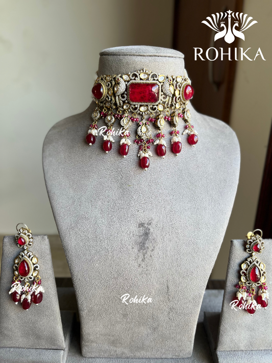 Radha doublet victorian choker set - Red