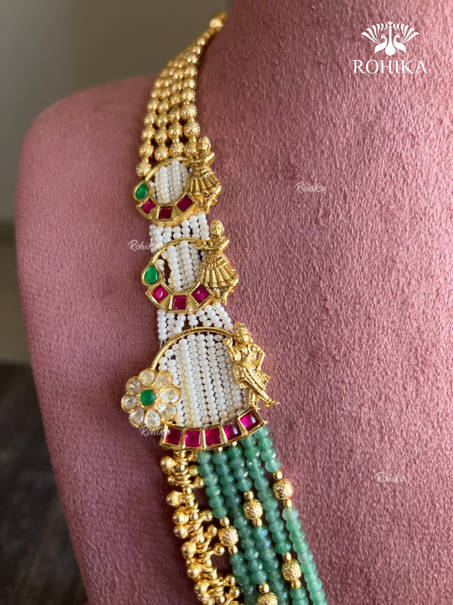 Dhriti Moisanite Heritage Necklace Combo Set - Mint Green