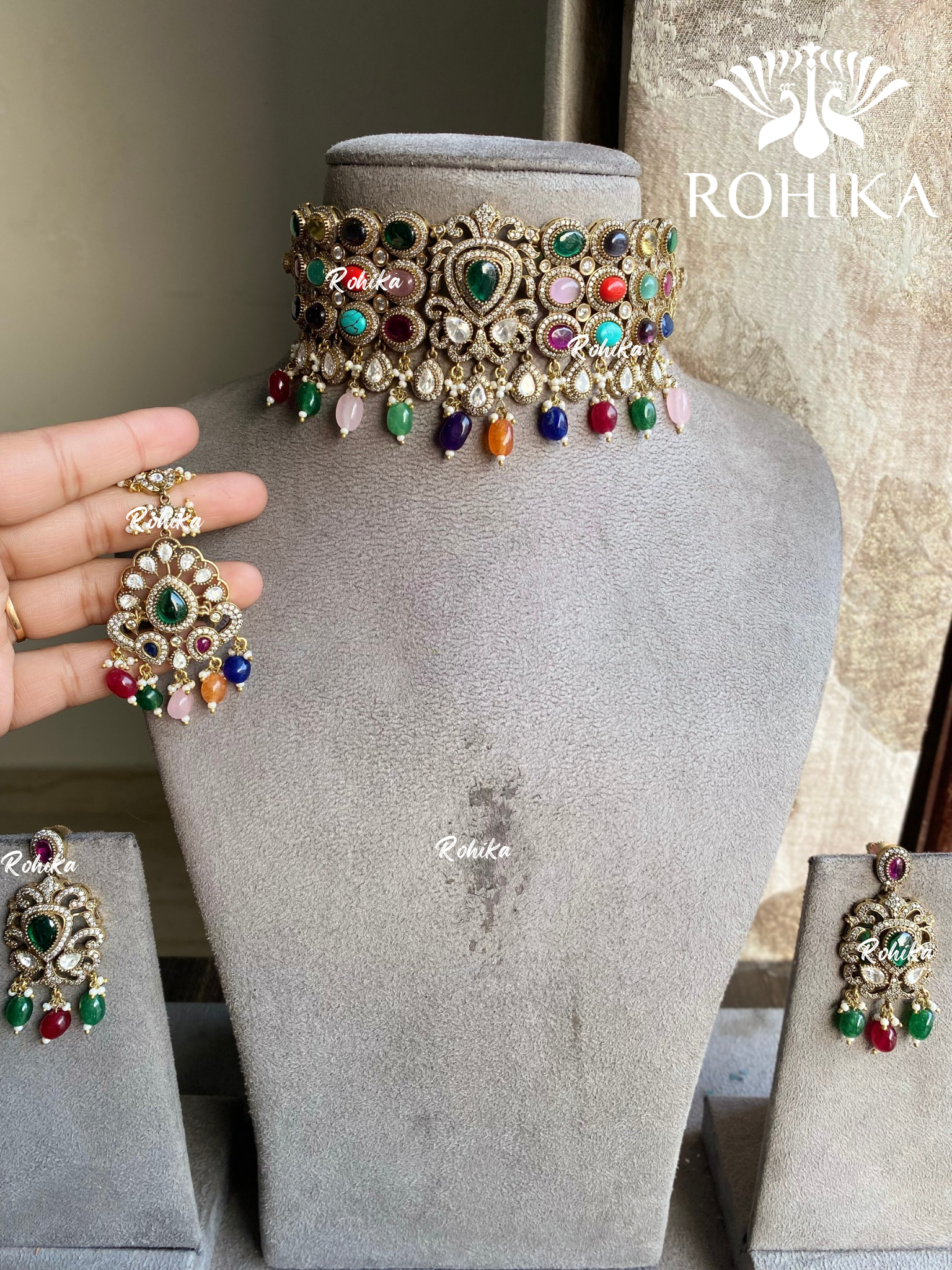 Sikhya doublet polki kundan choker set - Navratan