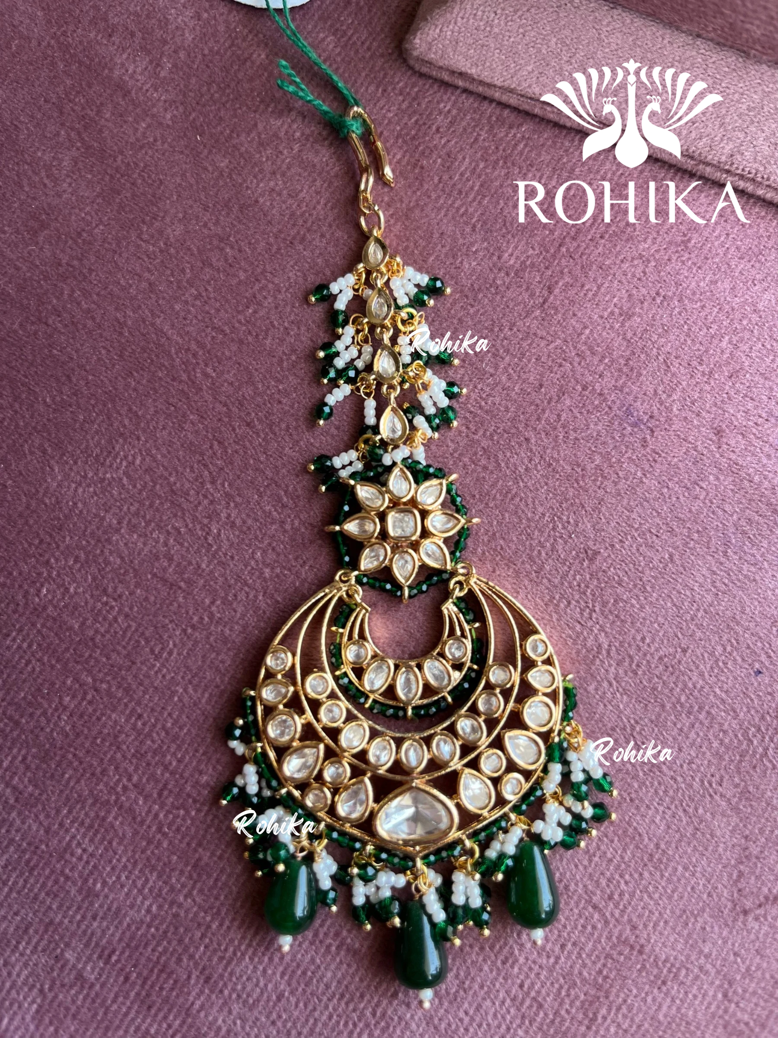 Soohi polki kundan maangtikka - Dark green