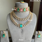 Meer american diamond  necklace set - Pink and mint